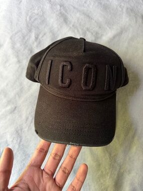 Dsquared2 Black Tonal "ICON" Embroidered Distressed Baseball Cap Hat
